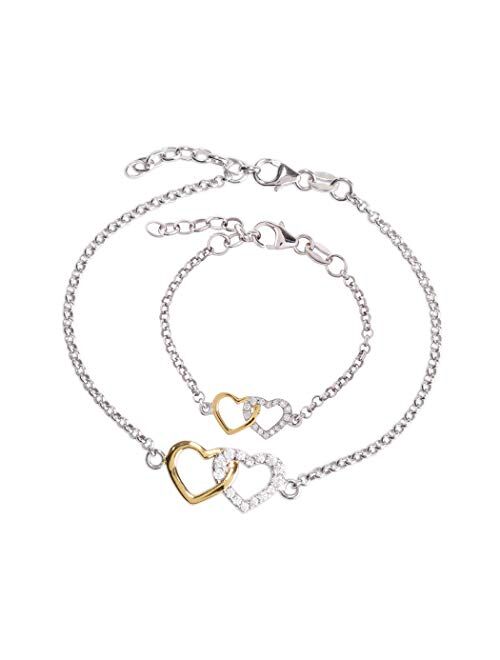 Sterling Silver Mom and Me Double Heart Bracelet Sold as a Set or individually