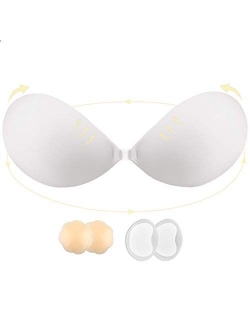 lalaWing Sticky Bra Strapless Adhesive Fabric Bra Invisible Push-up Bra for Women with Pull-up Nipple Covers