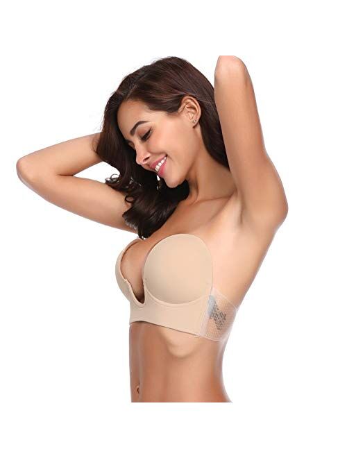 MITALOO Push Up Strapless Sticky Adhesive Invisible Backless Bras Plunge  Reusable Magic Bra for Women