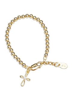 Children's 14K Gold-plated Bracelet with Infinity Cross Charm for Girls Baptism, Christening and First Communion Gift