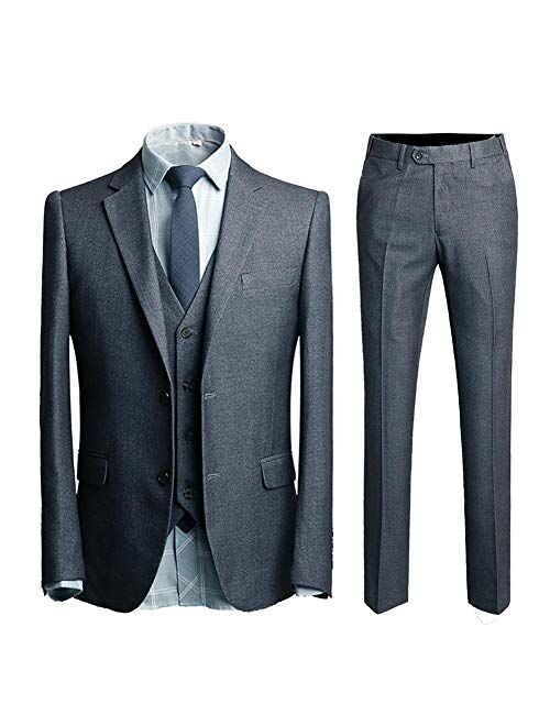 Mens 3 Piece Suit Set Formal 2 Button Slim Fit Dinner Tux Dress Blazer Vest Pants