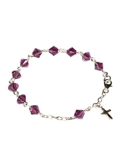 Girls Rosary Bracelet Made with Swarovski Crystals, Glass (Communion, Wedding, Reconciliation, Christmas, Easter, Gift)