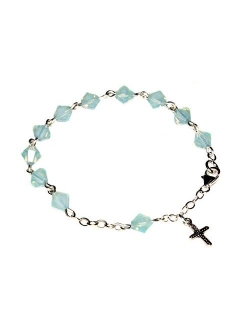 Girls Rosary Bracelet Made with Swarovski Crystals, Glass (Communion, Wedding, Reconciliation, Christmas, Easter, Gift)