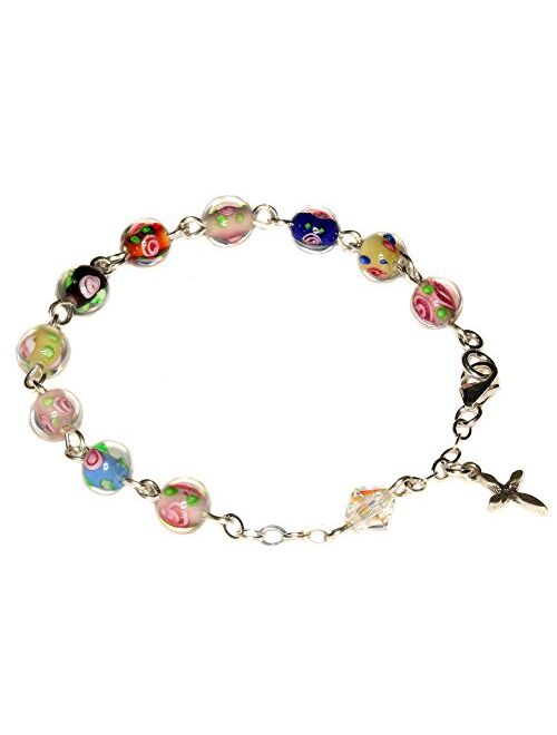 Girls Rosary Bracelet Made with Swarovski Crystals, Glass (Communion, Wedding, Reconciliation, Christmas, Easter, Gift)