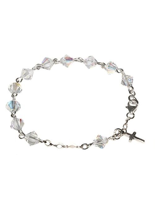 Girls Rosary Bracelet Made with Swarovski Crystals, Glass (Communion, Wedding, Reconciliation, Christmas, Easter, Gift)