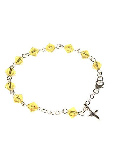 Girls Rosary Bracelet Made with Swarovski Crystals, Glass (Communion, Wedding, Reconciliation, Christmas, Easter, Gift)