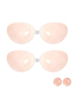 Adhesive Reusable Strapless Bra Invisible Silicone Stick on Push up Bras for Backless Dress, Pack of 2