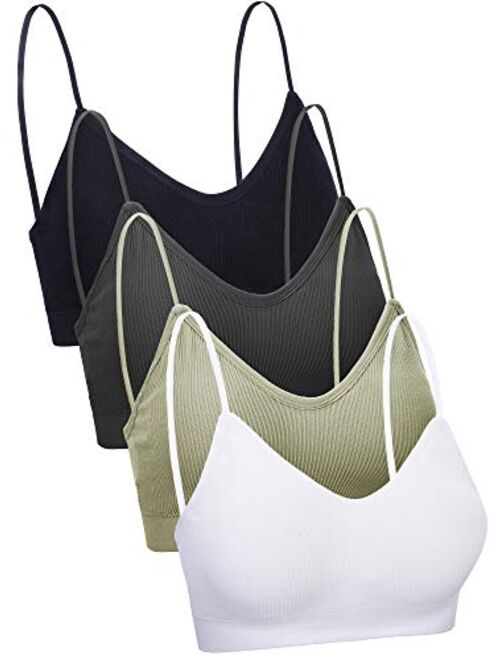 Blulu 4 Pieces V Neck Cami Bra Padded Seamless Bralette Straps Sleeping Bra for Women Girls