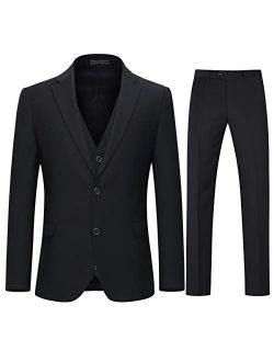 Mens 3 Piece Business Suit 2 Button Classic Fit Solid Suit Set Tux Dinner Outfit