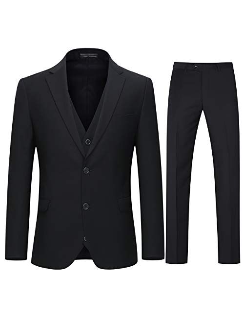 Buy Mens 3 Piece Business Suit 2 Button Classic Fit Solid Suit Set Tux ...