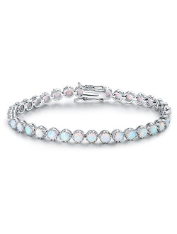 Barzel White Rhodium, Gold & Rose Gold Plated Opal Created Crown Tennis Bracelet