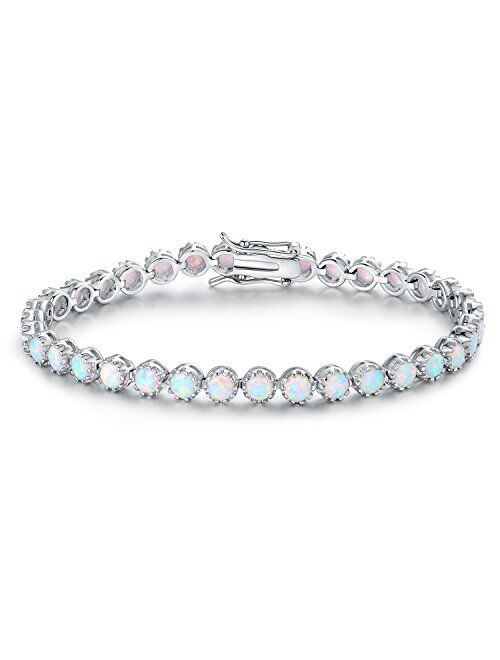 Barzel White Rhodium, Gold & Rose Gold Plated Opal Created Crown Tennis Bracelet