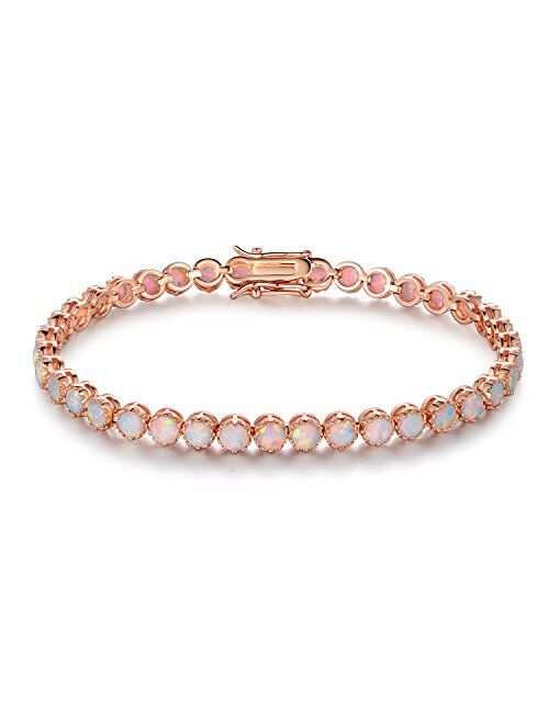 Barzel White Rhodium, Gold & Rose Gold Plated Opal Created Crown Tennis Bracelet