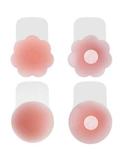 2 Pairs Sticky Adhesive Bra，Nippleless Covers Push Up Strapless Bra, Silicone Breast Lift Reusable Breast Pasties Petals