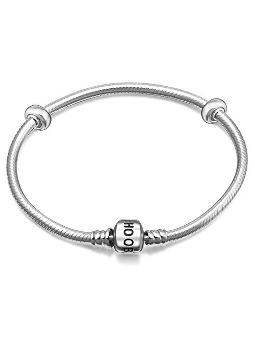 SOUKISS 925 Sterling Silver Snake Chain Bracelet with 2 Stopper Beads Charms Bracelet