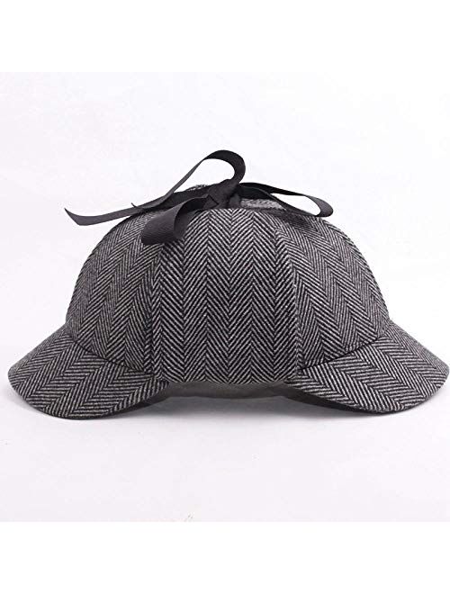 Unisex Sherlock Holmes Deerstalker Wool Tweed Cap with Ear Flaps