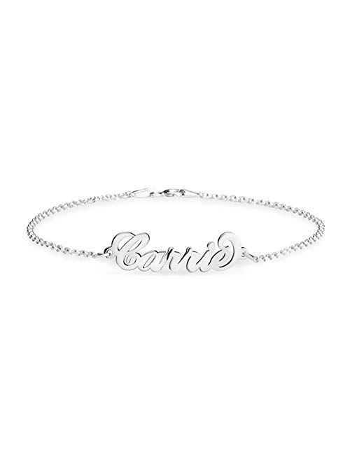 SISGEM Personalized Name Bracelet 925 Sterling Silver Custom Made with Any Names for Women Girls Custom Name Charm Jewelry Length Adjustable 6”-7.5”