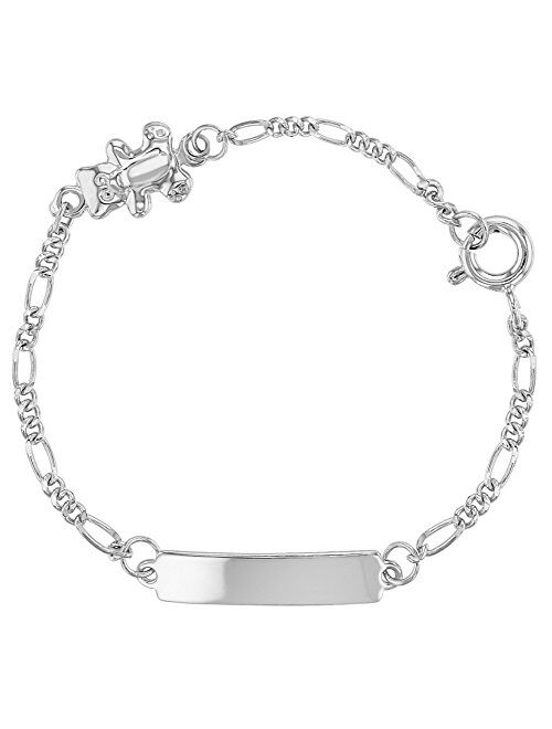 925 Sterling Silver Little Teddy Bear Tag ID Identification Bracelet for Baby 5"