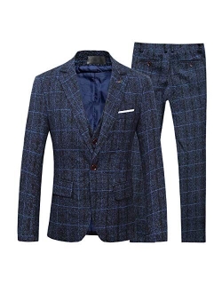 Men's 3-Piece Suit Plaid Slim Fit One Button Single-Breasted Wedding Blazer