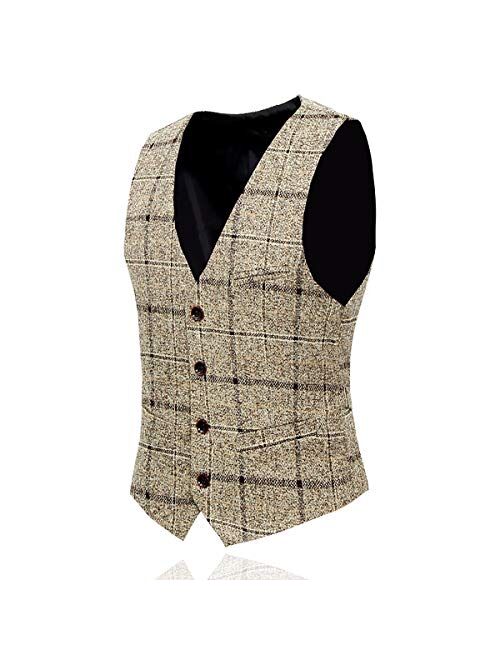 Men's 3-Piece Suit Plaid Slim Fit One Button Single-Breasted Wedding Blazer