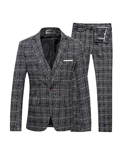 Men's 3-Piece Suit Plaid Slim Fit One Button Single-Breasted Wedding Blazer