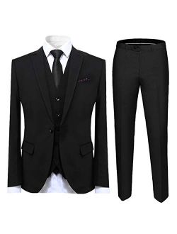 Mens Suit Solid Color Formal Business One Button 3-Piece Suit Wedding Slim Fit