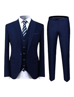 Mens Suit Solid Color Formal Business One Button 3-Piece Suit Wedding Slim Fit