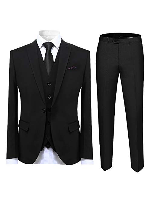 Buy Cloudstyle Mens Suit Solid Color Formal Business One Button 3-Piece ...