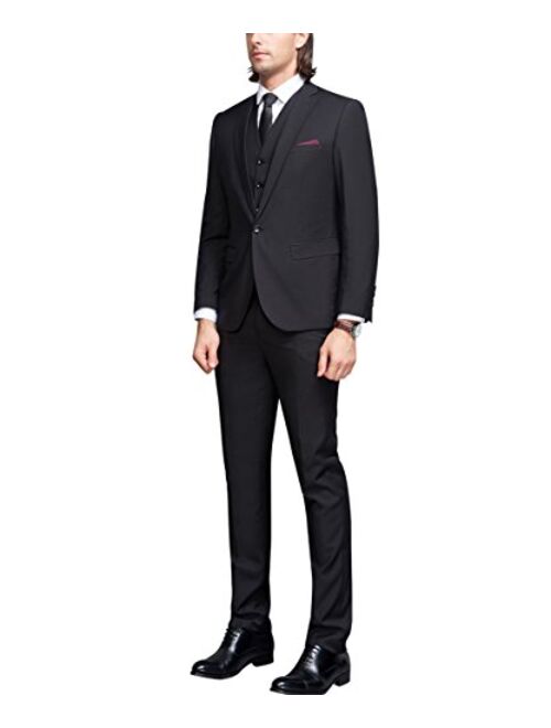 Cloudstyle Mens Suit Solid Color Formal Business One Button 3-Piece Suit Wedding Slim Fit