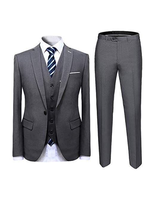 Cloudstyle Mens Suit Solid Color Formal Business One Button 3-Piece Suit Wedding Slim Fit