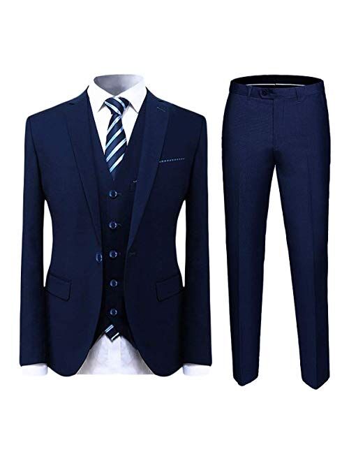 Cloudstyle Mens Suit Solid Color Formal Business One Button 3-Piece Suit Wedding Slim Fit