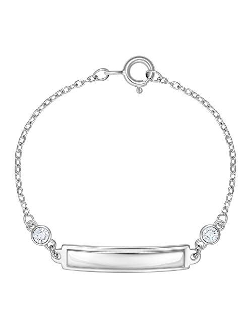 925 Sterling Silver CZ Identification Tag Baby ID Bracelet Newborn 4.5"