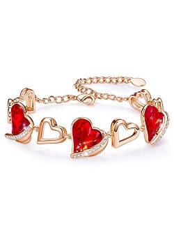 CDE Love Heart Bracelets for Women 18k Rose Gold Plated Link Bracelet Embellished with Crystals from Austria Valentines Day Jewelry Gift for Women Girlfriend