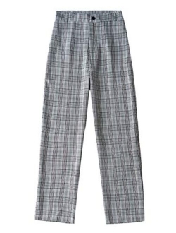 Women's Tie High Waist Striped Plaid Casual Long Pants with Pockets