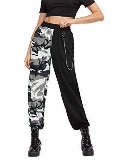 Women's Workout Active Jogger Pants Color Block Camo Sweatpants with Pockets