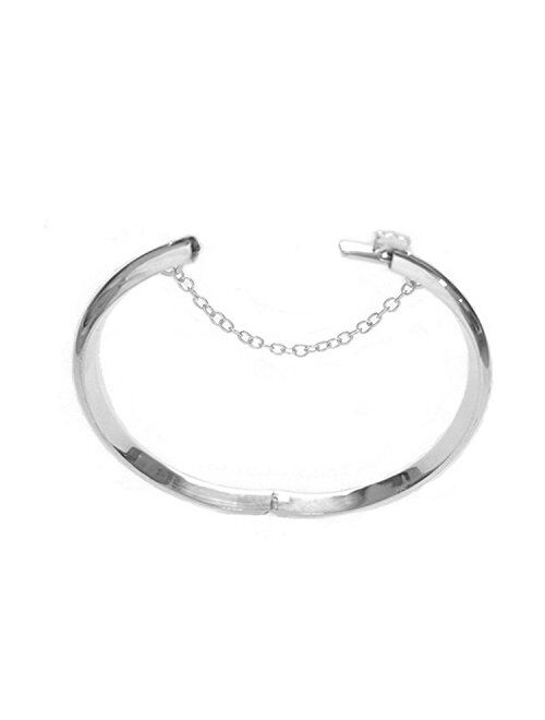 Ritastephens Sterling Silver Safety Chain Girls Bangle Bracelet (Shiny or Etched) (5.5, 6 inches)