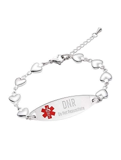 linnalove Heart Medical Alert Bracelet for Women Fashion ID Jewelry 7-8 inches Adjustable