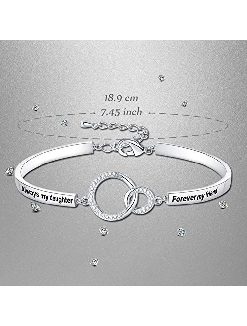 Ado Glo Mother’s Day Bracelet Gifts, Always My Daughter/Mom/Sister Forever My Friend Circles Bangle, White Gold Plated Fashion Jewelry, Birthday Anniversary for Women and