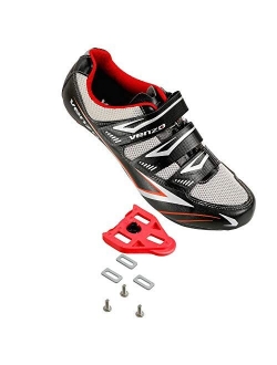 Venzo Bicycle Men's Road Cycling Riding Shoes - 3 Straps- Compatible with Peloton Shimano SPD & Look ARC Delta - Perfect for Road Racing Bikes White