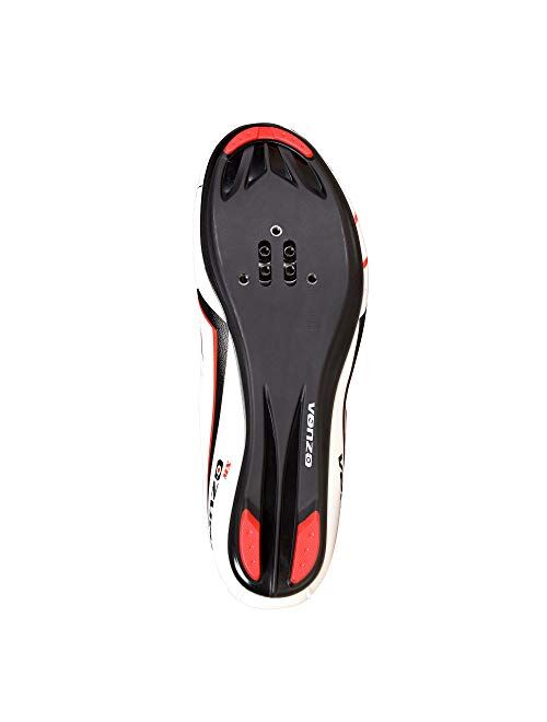 Venzo Bicycle Men's Road Cycling Riding Shoes - 3 Straps- Compatible with Peloton Shimano SPD & Look ARC Delta - Perfect for Road Racing Bikes White