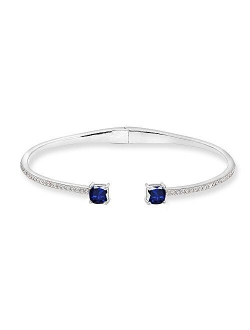 Sterling Silver Genuine and Created Gemstone & Synthetic White Sapphire Cushion-Cut Dainty Cuff Bangle Bracelet