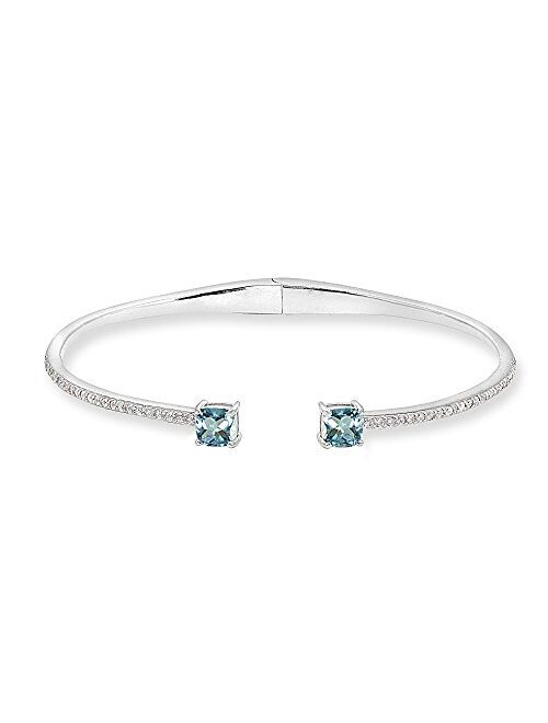 Sterling Silver Genuine and Created Gemstone & Synthetic White Sapphire Cushion-Cut Dainty Cuff Bangle Bracelet