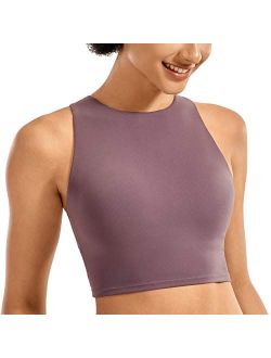 Women's High Neck Longline Sports Bra Racerback Crop Top Yoga Tank Top with Built in Bra