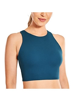 Women's High Neck Longline Sports Bra Racerback Crop Top Yoga Tank Top with Built in Bra