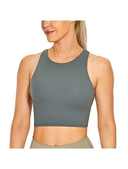 Women's High Neck Longline Sports Bra Racerback Crop Top Yoga Tank Top with Built in Bra