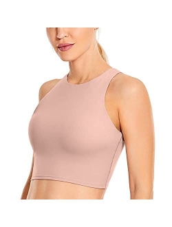 Women's High Neck Longline Sports Bra Racerback Crop Top Yoga Tank Top with Built in Bra