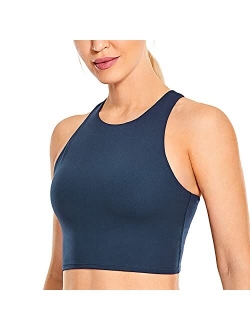 Women's High Neck Longline Sports Bra Racerback Crop Top Yoga Tank Top with Built in Bra