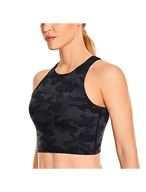 CRZ YOGA Women's High Neck Longline Sports Bra Racerback Crop Top Yoga Tank Top with Built in Bra