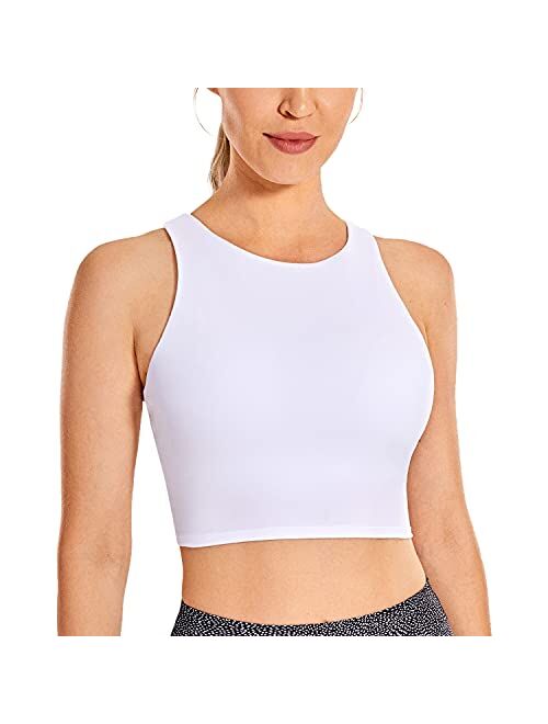 CRZ YOGA Women's High Neck Longline Sports Bra Racerback Crop Top Yoga Tank Top with Built in Bra