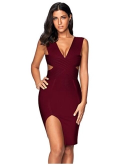 meilun Womens Deep V Neck Strappy Splitting Club Party Bandage Dress